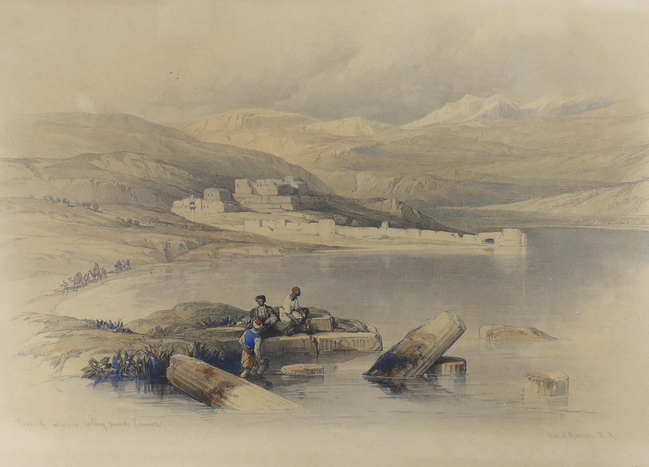 David Roberts (1796-1864), three hand coloured lithographs, 'Entrance to the Tomb of Kings', 1839, plate 53, 'Town of Tiberius looking towards Lebanon', 1839, plate 100 and 'Sidon seen from the South', 1839, plate 112, l